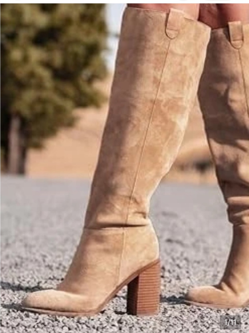 Oasis Beige Suede Knee-High Block Heel Boots